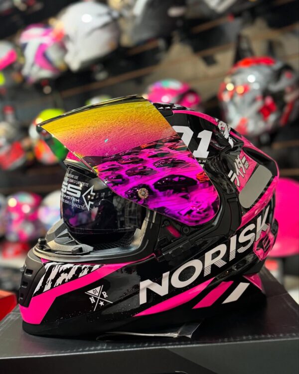 CAPACETE NORISK SOUL FF302 GRAND PRIX TOKYO ROSA/PRETO/BRANCO